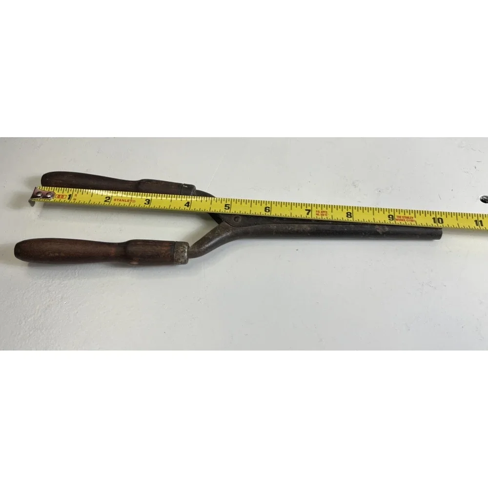 Antique 1800s Stove Top Metal Hair Curling Iron Wood Handles Primitive Decor